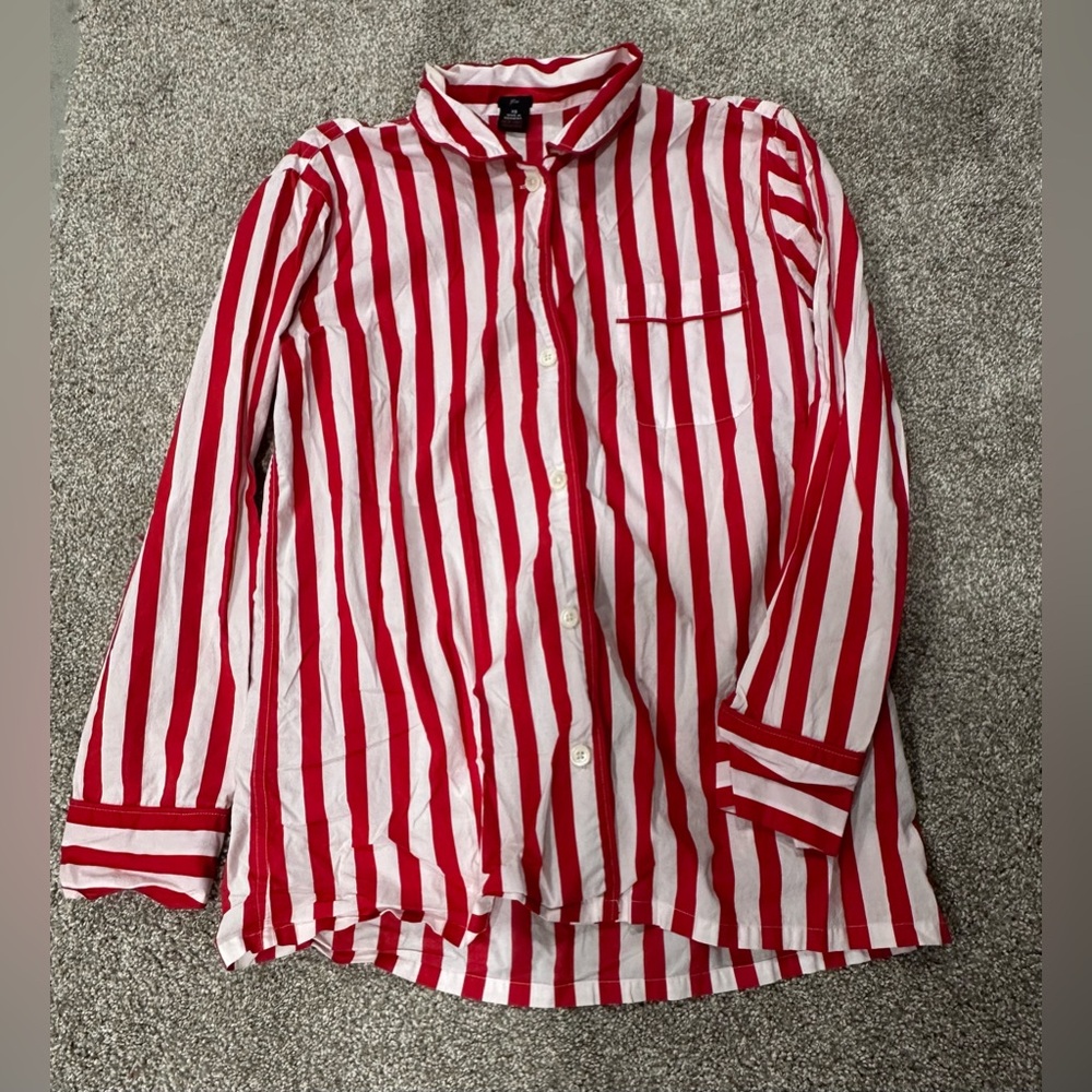 J Crew Pajama Set Womens XS Red White Stripe Long Sleeve Pants 100% Cotton - Picture 2 of 6